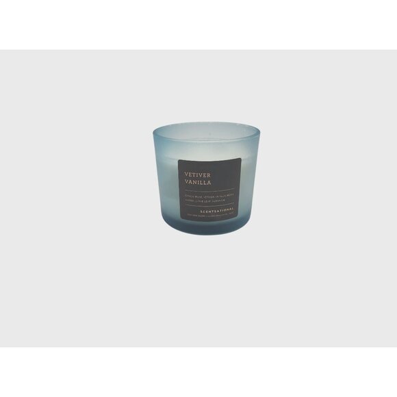 Vetiver Vanilla Scented Candle In Blue Glass Jar With Twin Wooden Wicks - Picture 1 of 3